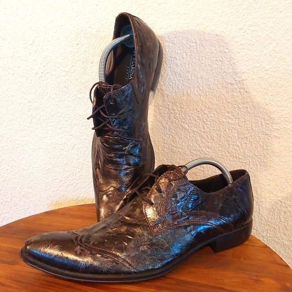 San Marina |Men\'s Black/Silver Marbled Leather Oxford Dress Shoes Formal Sz.11 main image 8